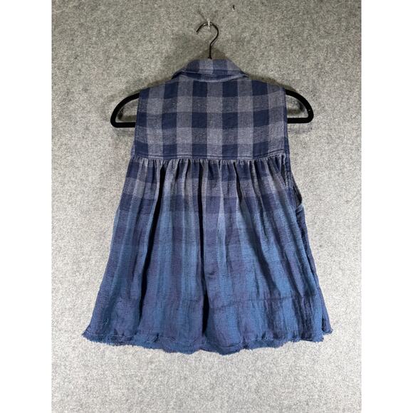 Free‎ People Blouse Women XS Blue Hey There Sunrise Tank Top Plaid Western Relax - Picture 6 of 7